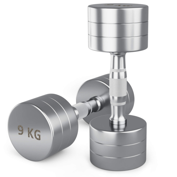 Гантель UNIX Fit PRO круглая хромированная 9 кг, 2 шт.