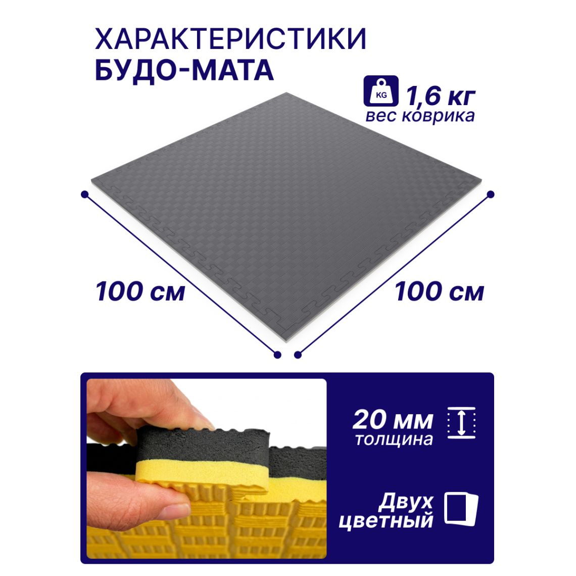 Будо-мат EVA DFC 100 x 100 см, 20 мм, цвет желто-графитовый — купить в Actus Sport