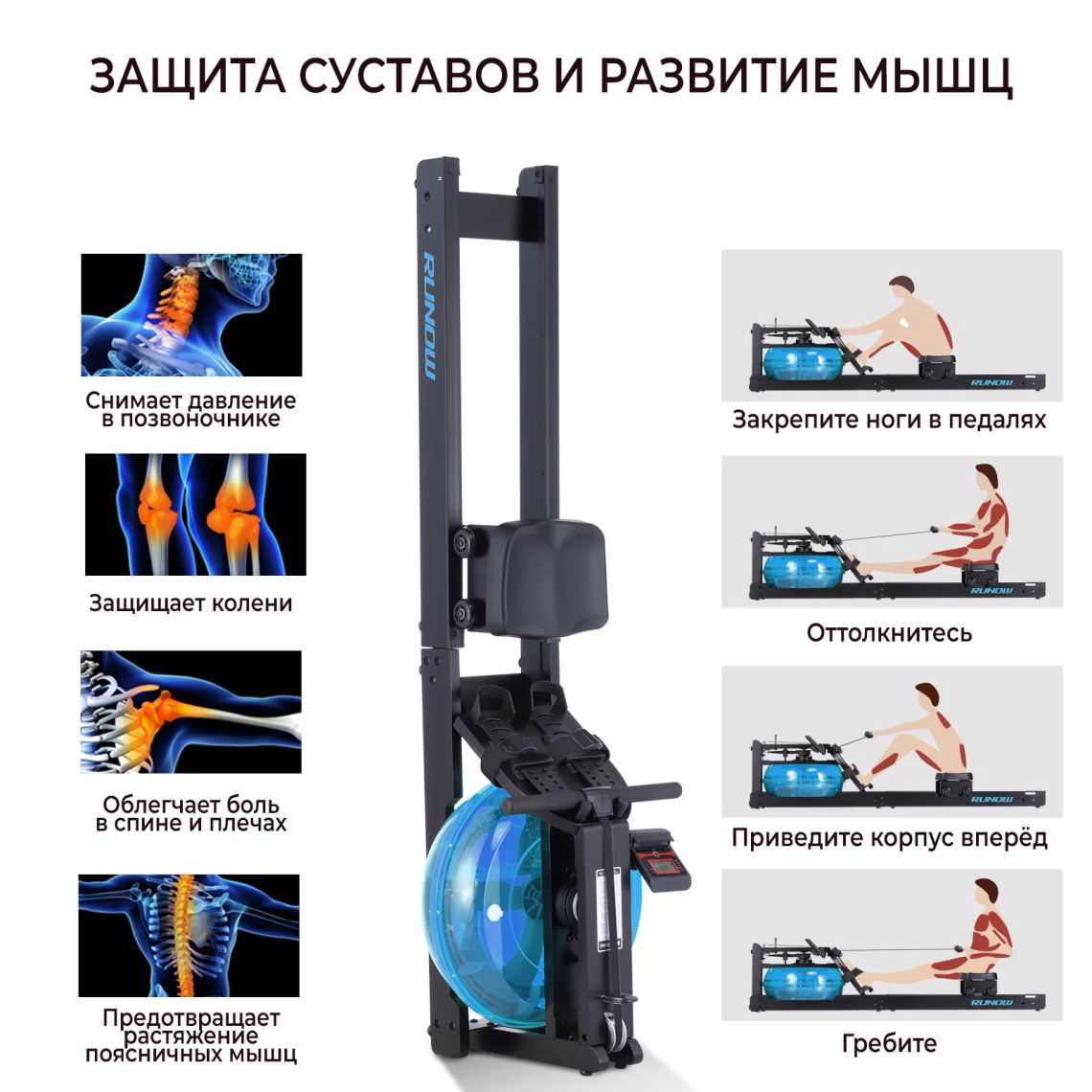 Водный гребной тренажер DFC RUNOW Black Wood — купить в Actus Sport
