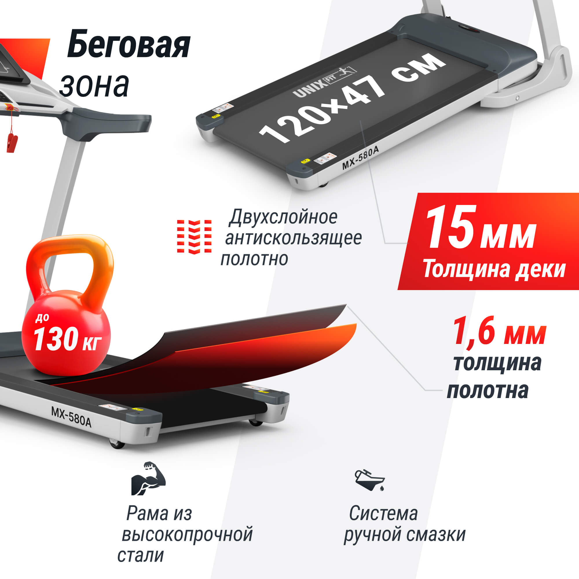 Беговая дорожка UNIX Fit MX-580A белый