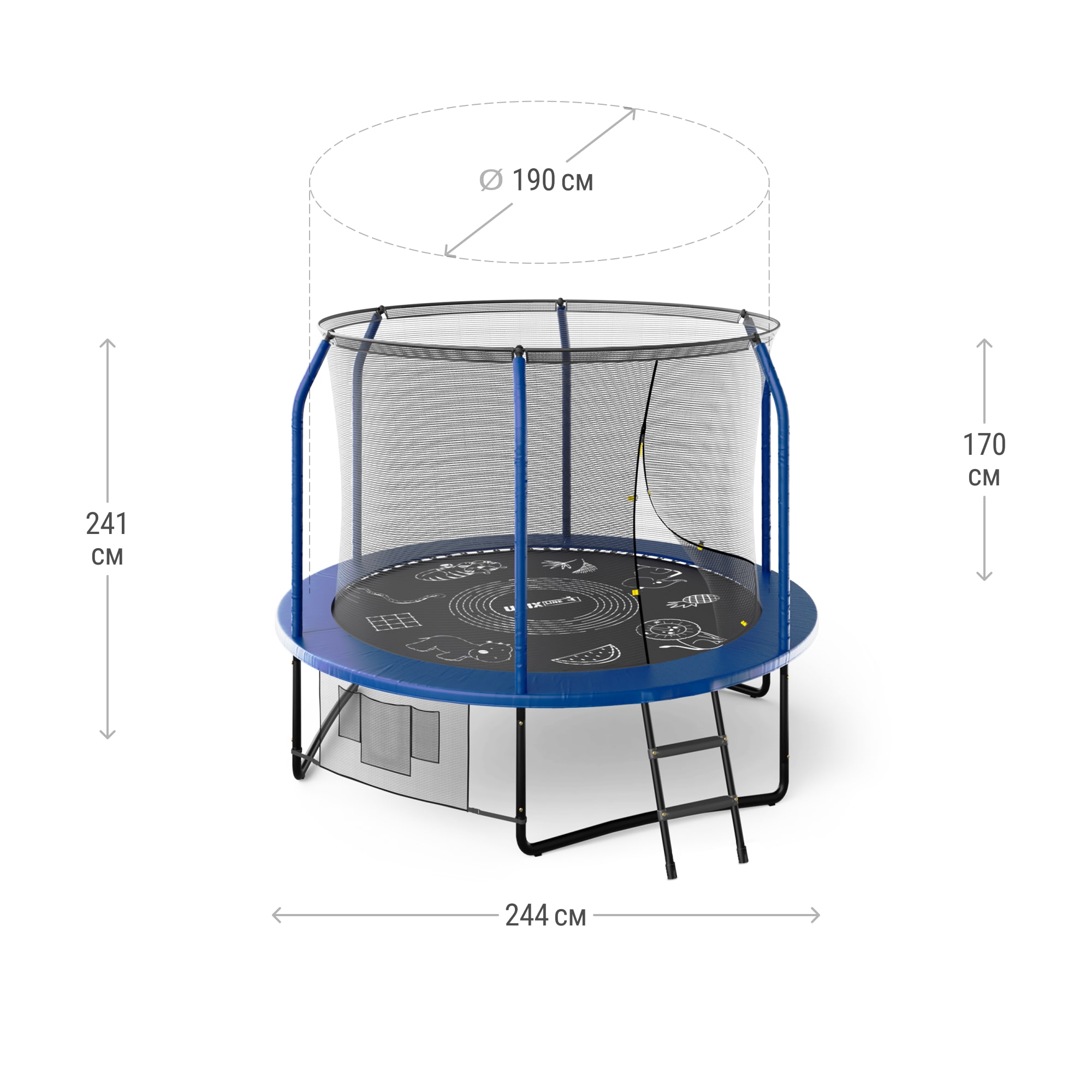 Батут UNIX Line Премиальный с играми / Supreme Game 8 ft (244 см) синий