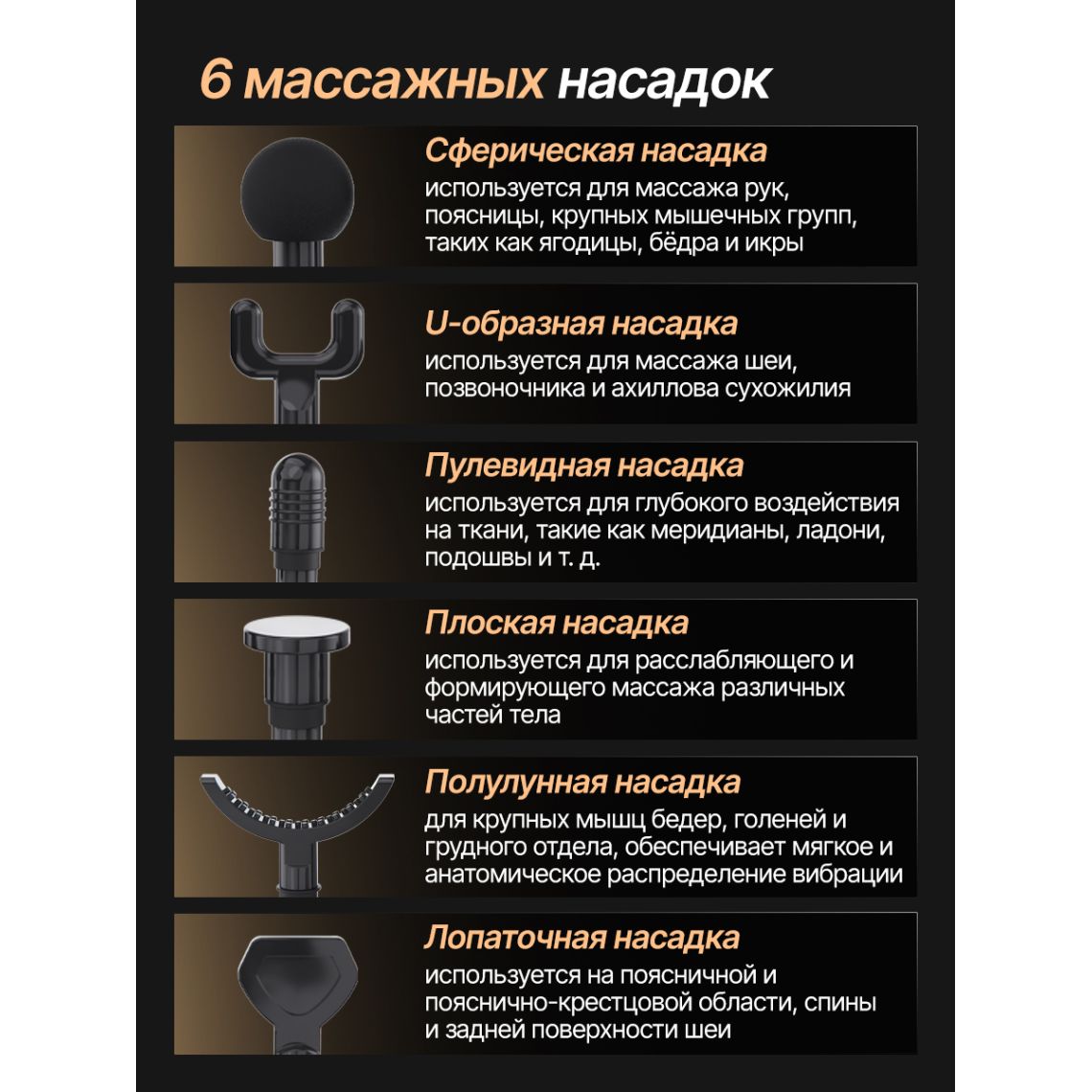Перкуссионный массажер для тела, шеи и спины DFC VM-BR Черный, 6 насадок
