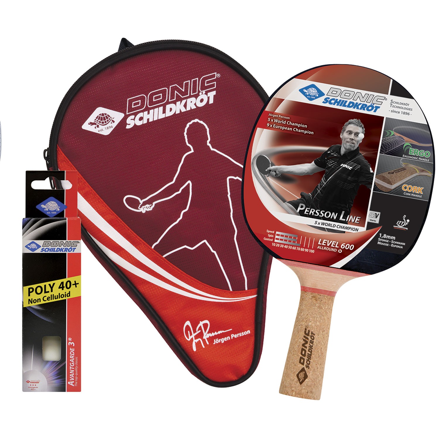 Набор DONIC PERSSON 600 (1 ракетка, 3 мячика Avantgarde 3*, чехол)