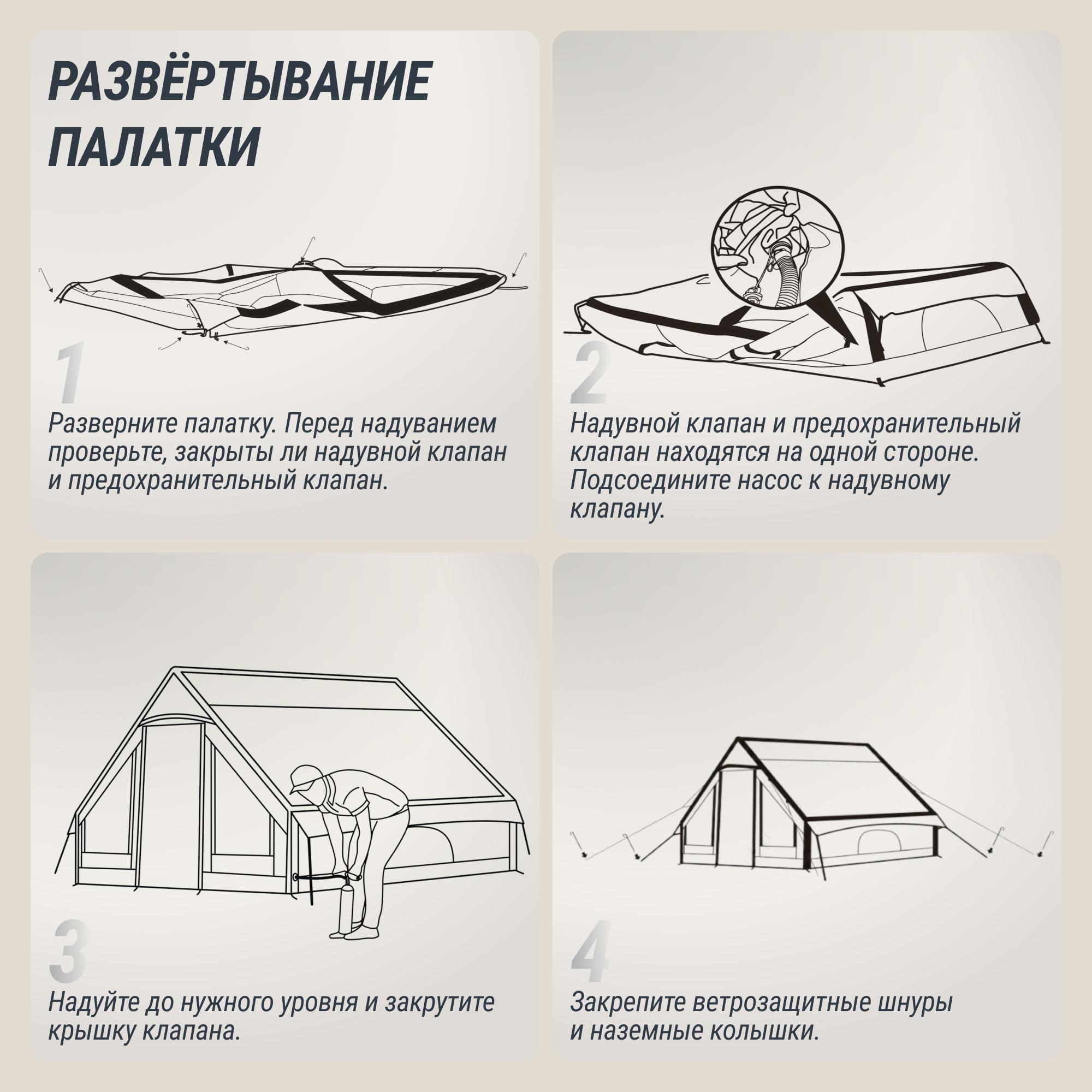Надувная палатка UNIX Camp Vega 3х2 серый (+ навес)