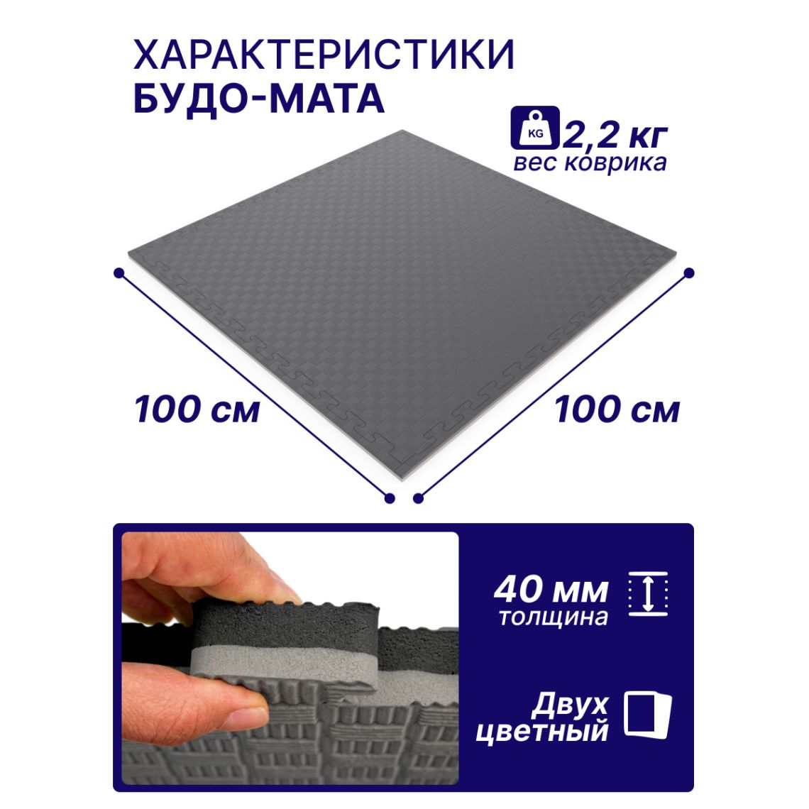 Будо-мат EVA DFC 100 x 100 см, 40 мм, цвет серо-графитовый — купить в Actus Sport