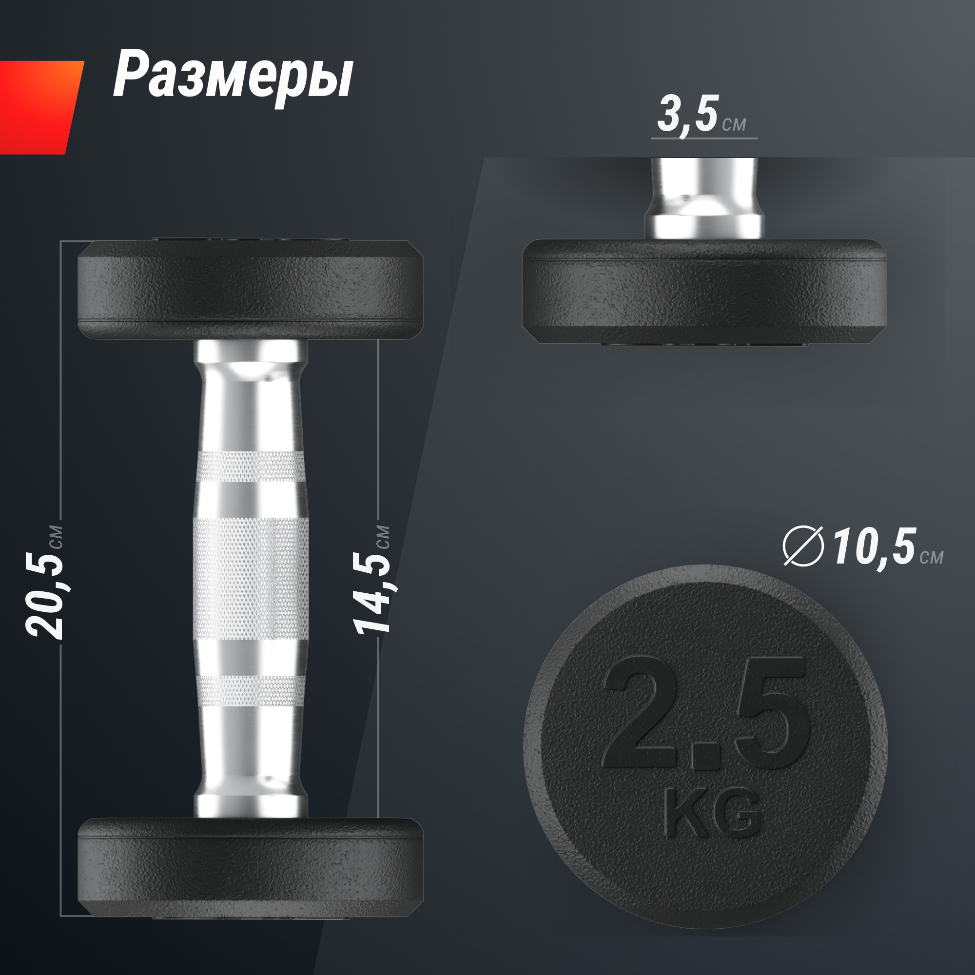 Гантель UNIX Fit PRO круглая обрезиненная 2,5 кг, 2 шт.