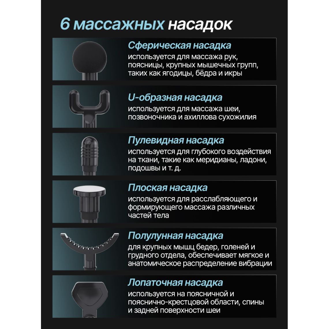 Перкуссионный массажер для тела, шеи и спины DFC VM-BR Синий, 6 насадок