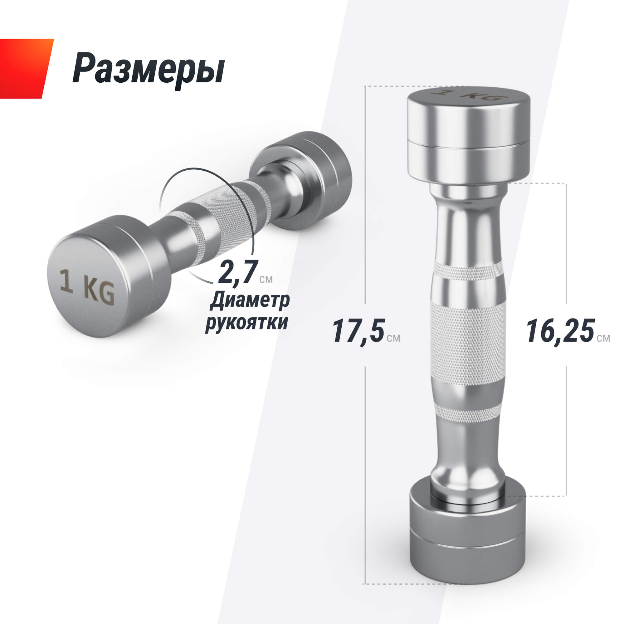 Гантель UNIX Fit PRO круглая хромированная 1 кг, 2 шт.