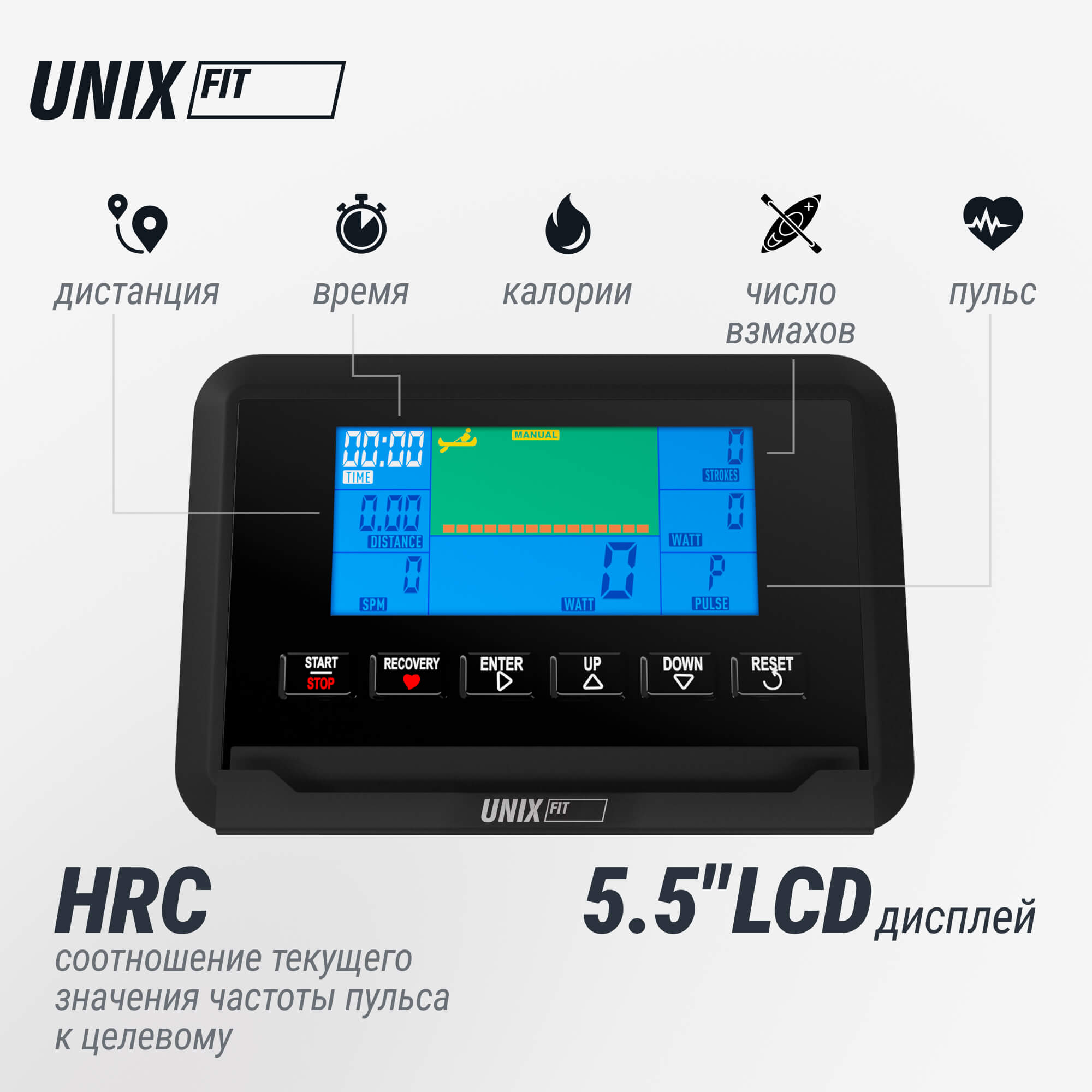 Гребной тренажер UNIX Fit электронная нагрузка / Techno Rower 410E