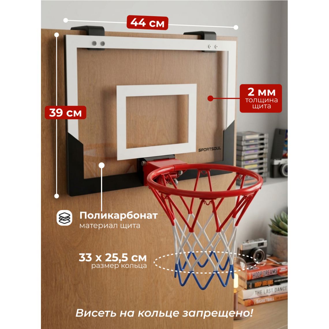 Баскетбольный щит DFC SPORTSOUL, 43,9 х 38,5 см, складной