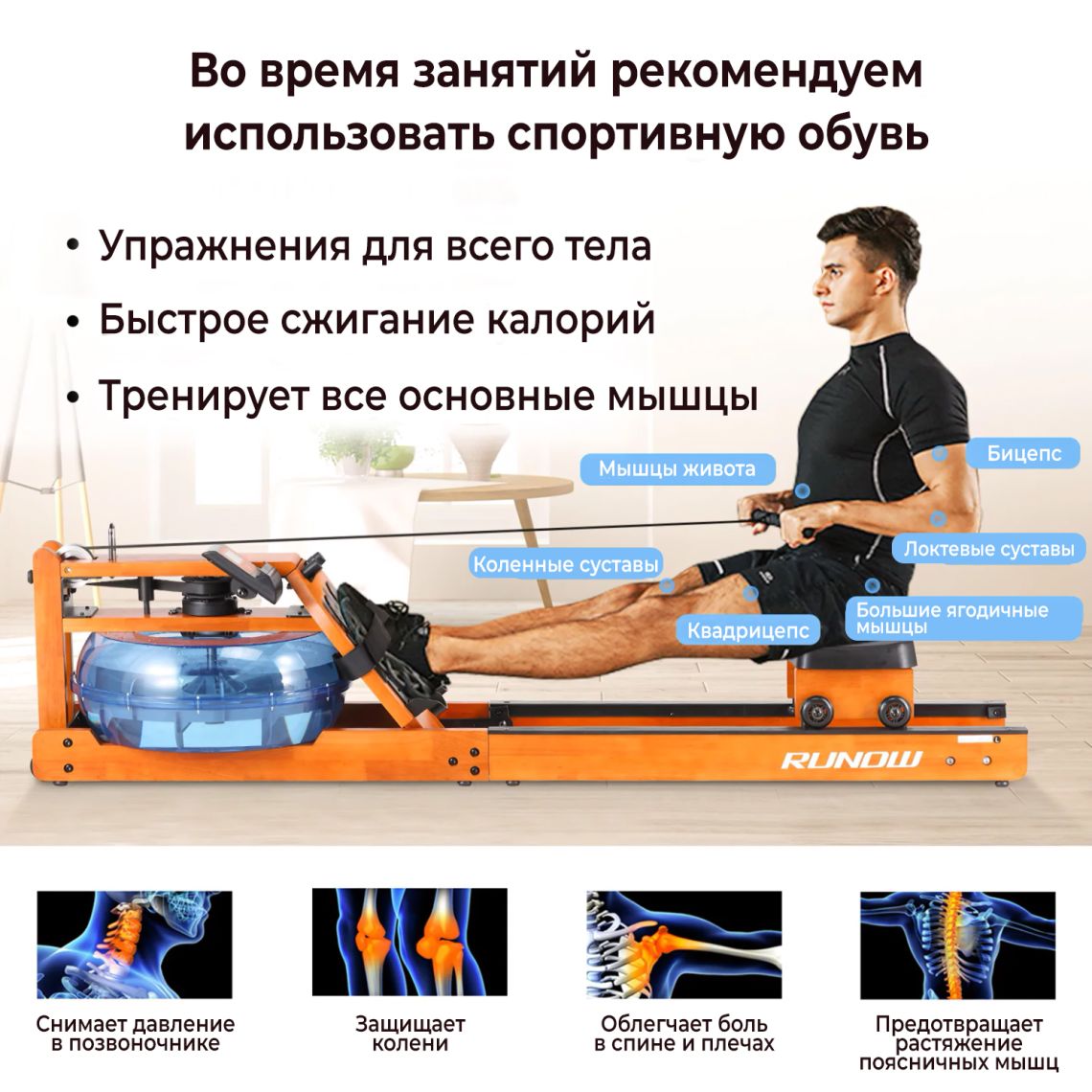 Гребной тренажер DFC RUNOW Golden Wood — купить в Actus Sport