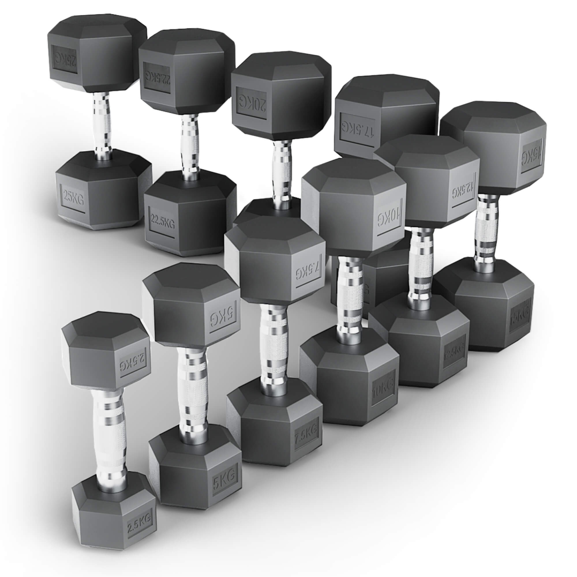 Ряд гантелей гексагональных UNIX Fit обрезиненные от 2,5 до 25 кг