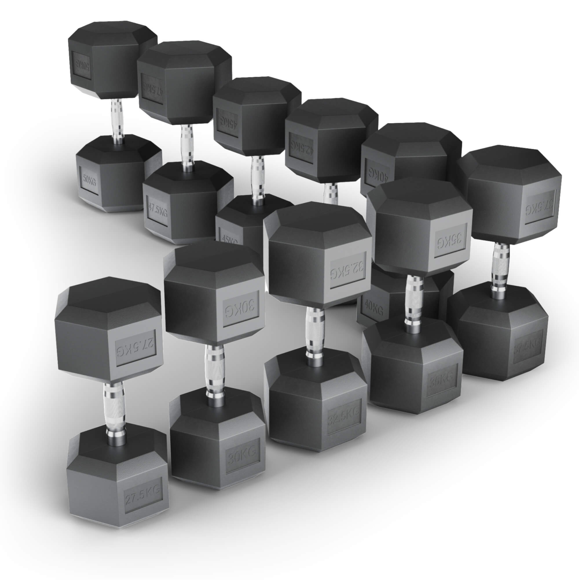 Ряд гантелей гексагональных UNIX Fit обрезиненные от 27,5 до 50 кг